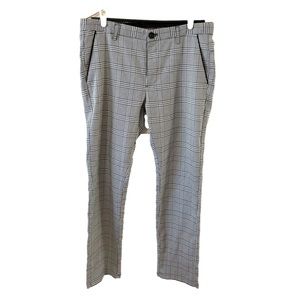 Suslo Couture Mens Multicolor Stretch Slim Fit Flat Front Check Pants Sz 34x0